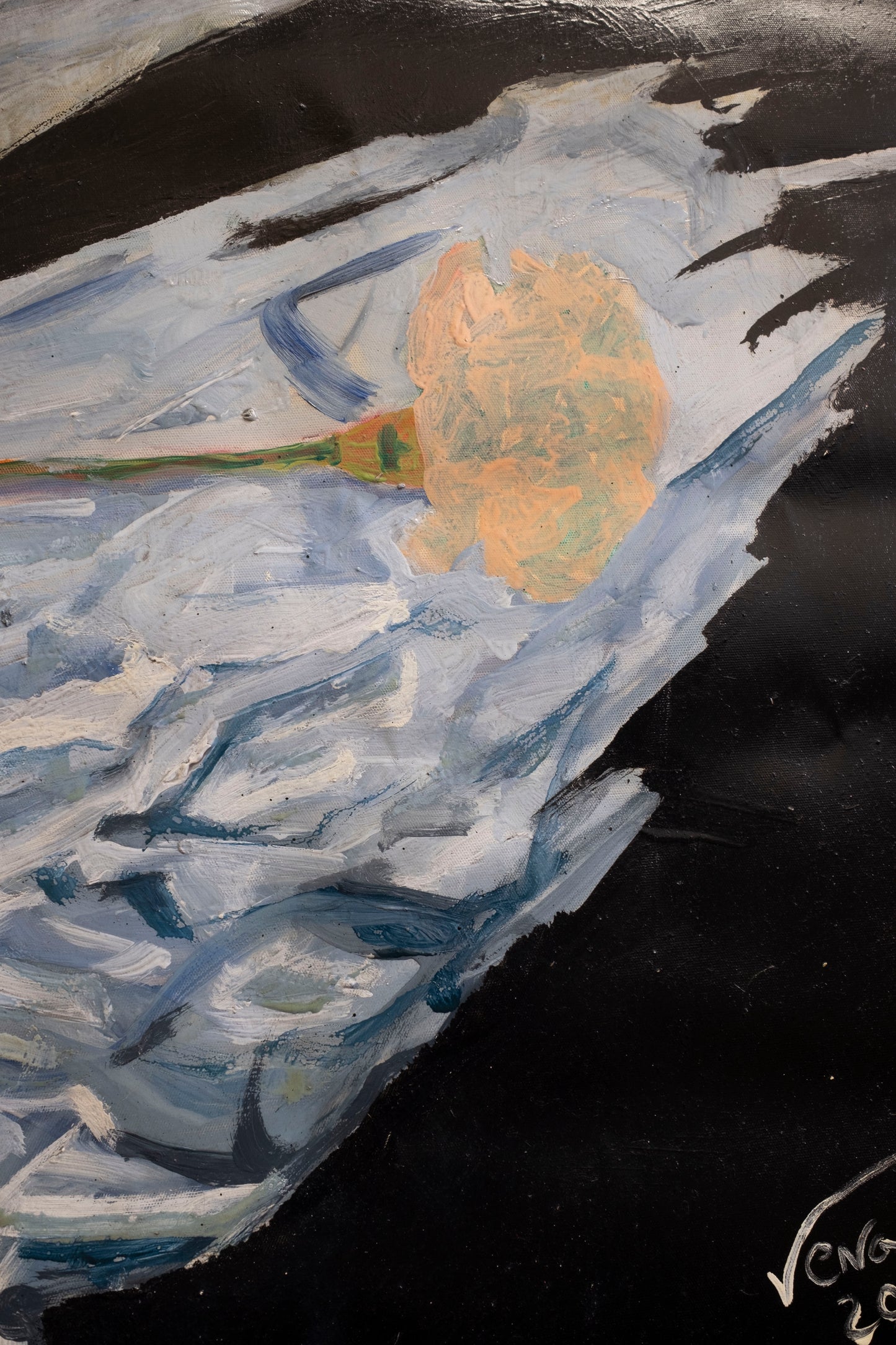 Bottle with thistle and carnations